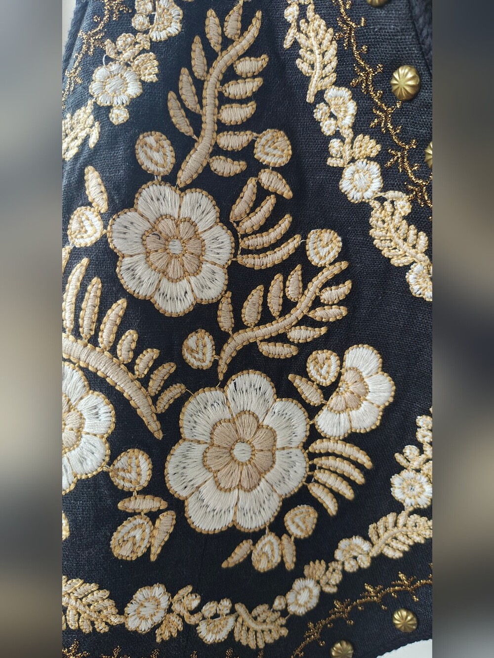 Spell Black Remi vest With Embroidered Gold & Cream FloralAccents, Small, NWT - Picture 6 of 8